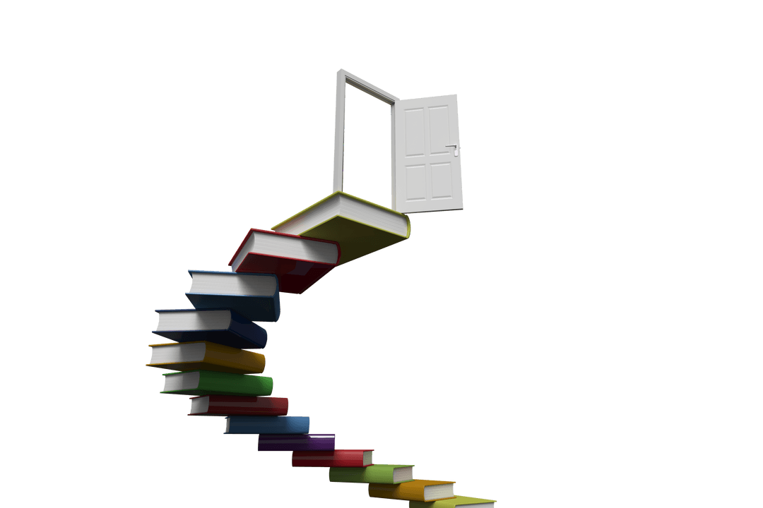 Transparent Book Stairs Leading to Open Door