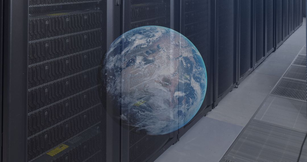 Globe and Data Center Server Room Conceptual Image