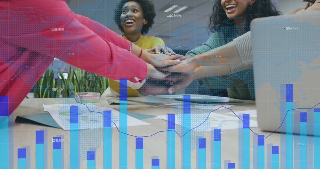 Diverse Business Team Collaborating with Data Overlay