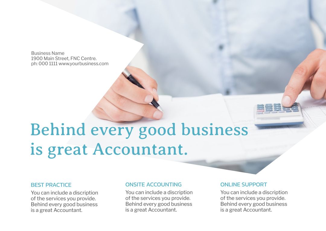 Professional Accounting Services Advertisement with Calculator and Documentation - Download Free Stock Templates Pikwizard.com