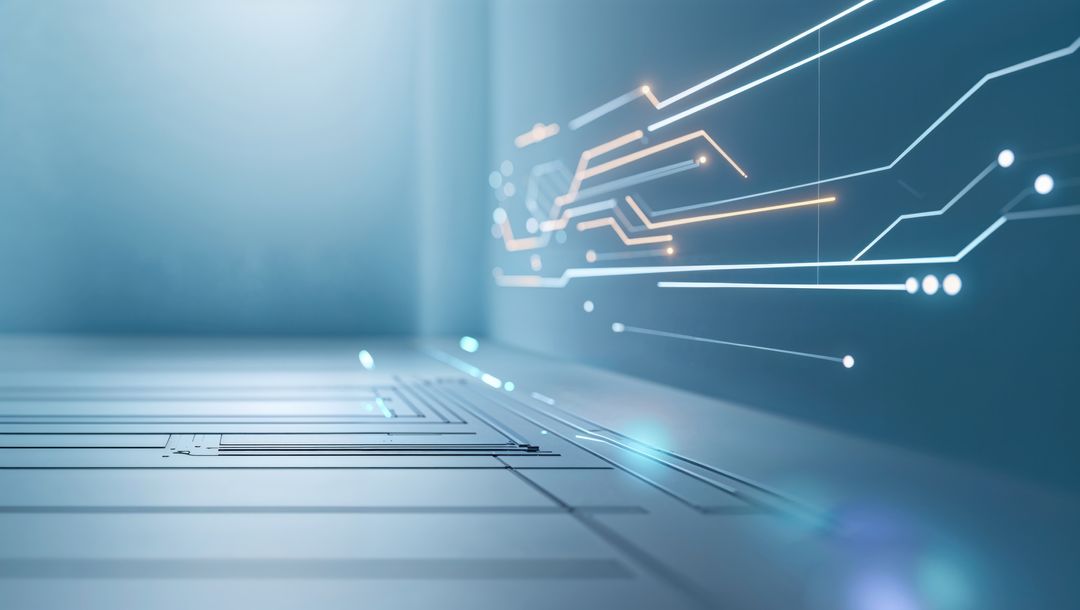 Futuristic Circuit Design with Glowing Network Paths