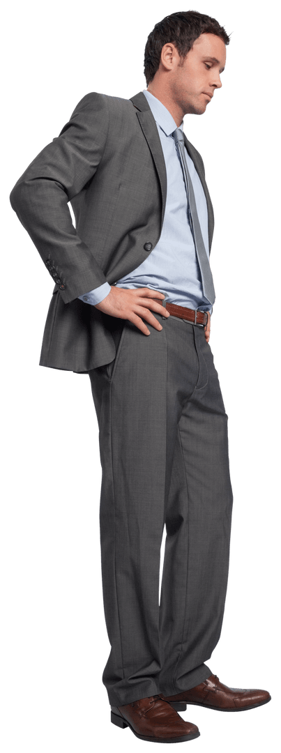 Serious Businessman in Formal Suit with Hands on Hips Transparent