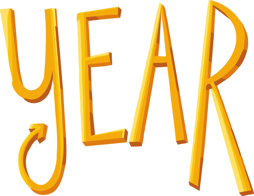 Golden 3D Year Typography with Arrow on Transparent Background