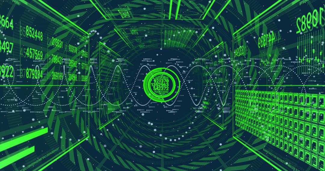 Virtual Data Tunnel with Neon Streaming Numbers and Waveforms