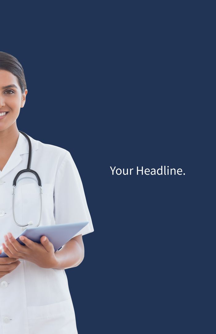 Confident Young Doctor with Customizable Text for Healthcare Promotions
