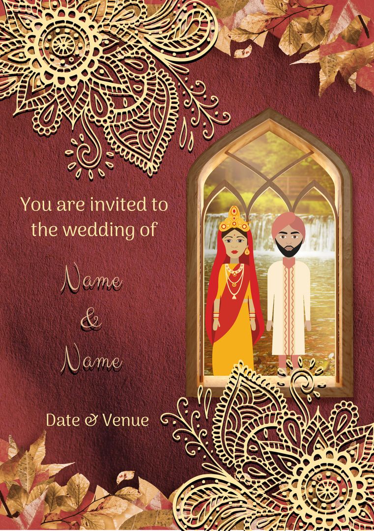 Traditional Indian Wedding Invitation with Cultural Themed Design - Download Free Stock Templates Pikwizard.com