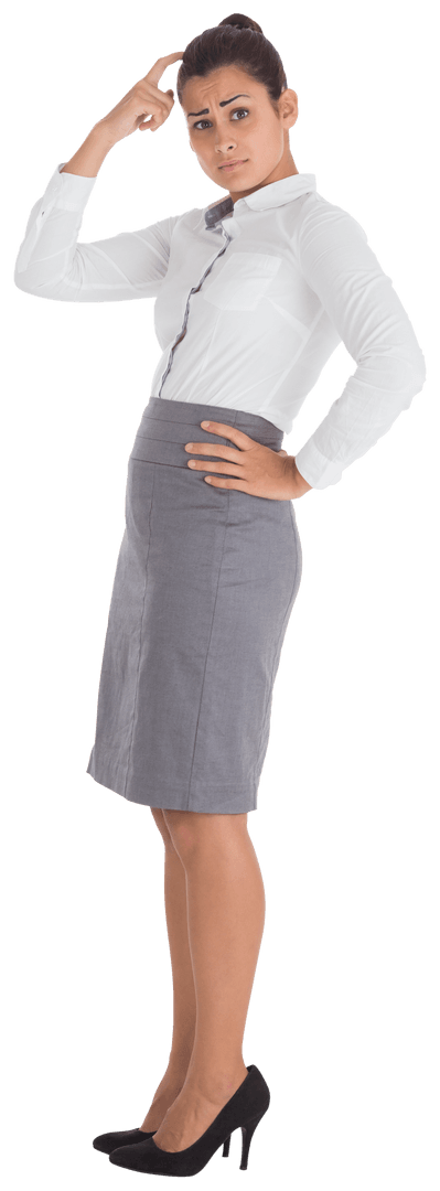 Thoughtful Businesswoman Contemplating Idea on Transparent Background