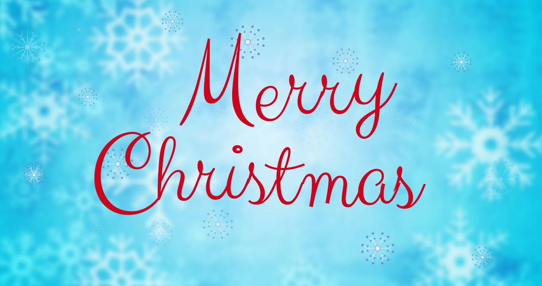 Red Merry Christmas Text with Snowflakes on Blue Background