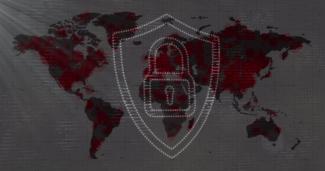 Digital Security Concept with Shield and World Map Overlay