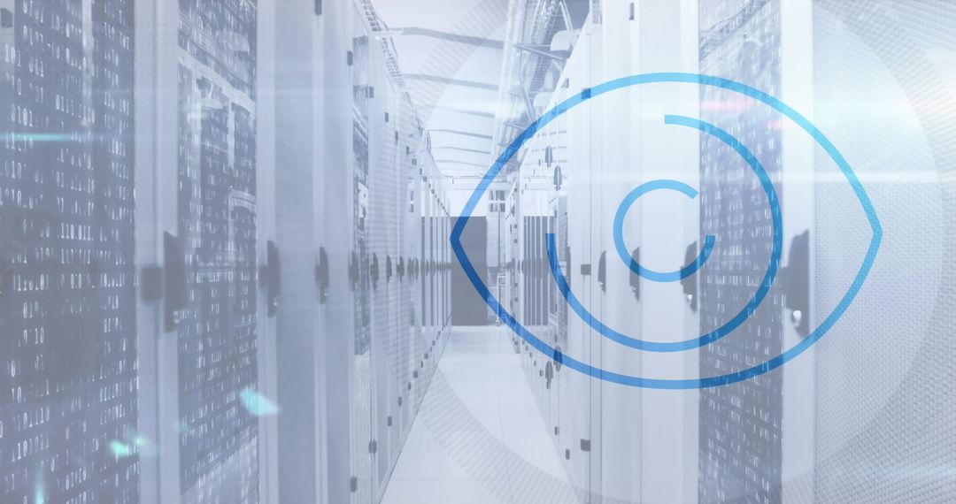 Eye Scanner Overlay on Secure Data Server Room
