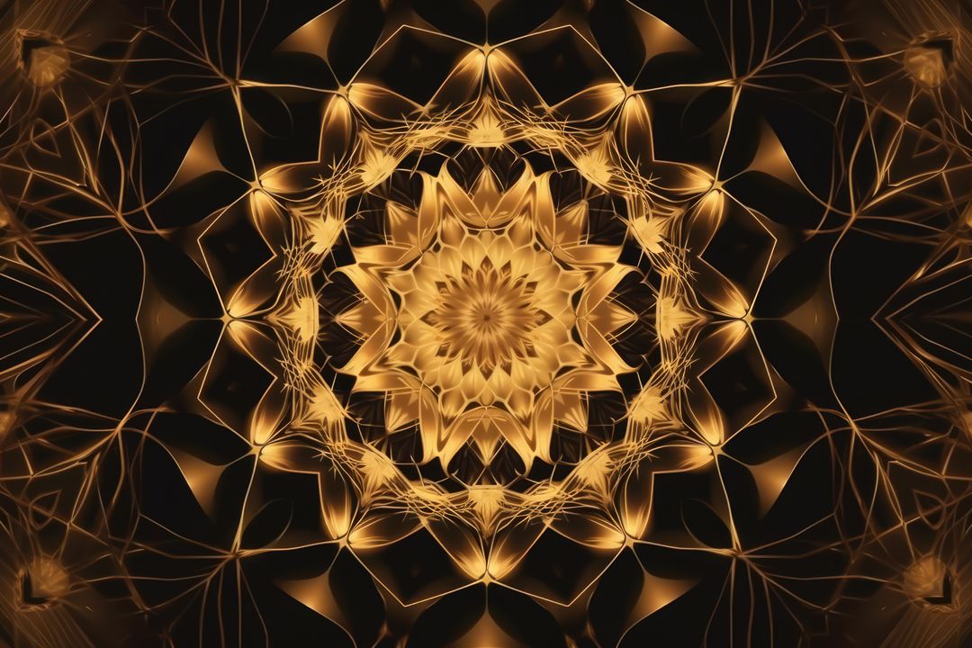 Golden Mandala with Intricate Symmetrical Patterns Radiating Light - Free Images, Stock Photos and Pictures on Pikwizard.com