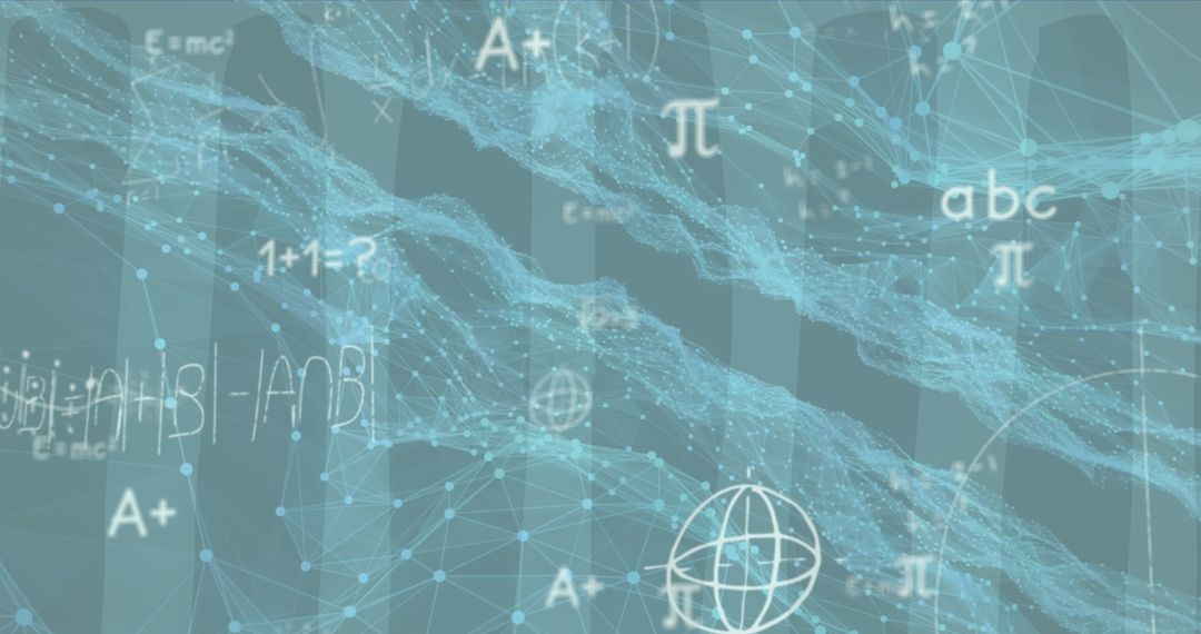 Futuristic Digital Network with Superimposed Mathematical Formulas