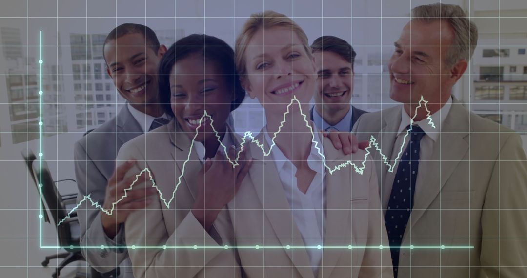 Diverse Business Team with Financial Growth Graph Overlay