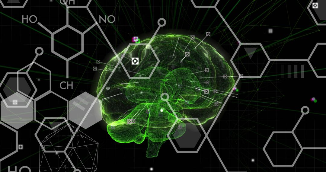 Digital Brain with Futuristic Hexagonal Abstract Design