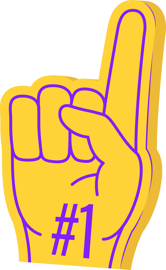 Yellow Transparent Foam Finger with Purple Outline Illustration