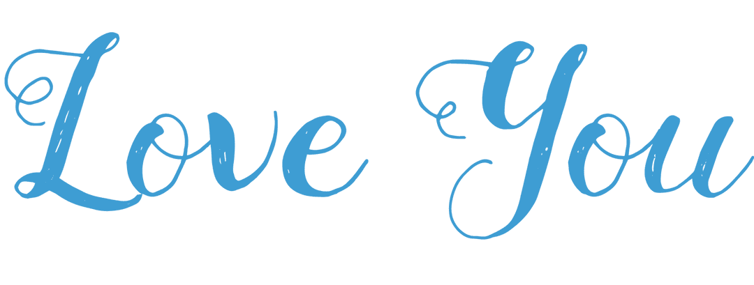 Romantic Script Text Love You with Blue Font on Transparent Background
