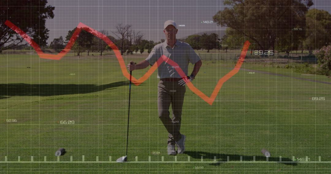 Golfer Analyzing Performance Data on Tee Box