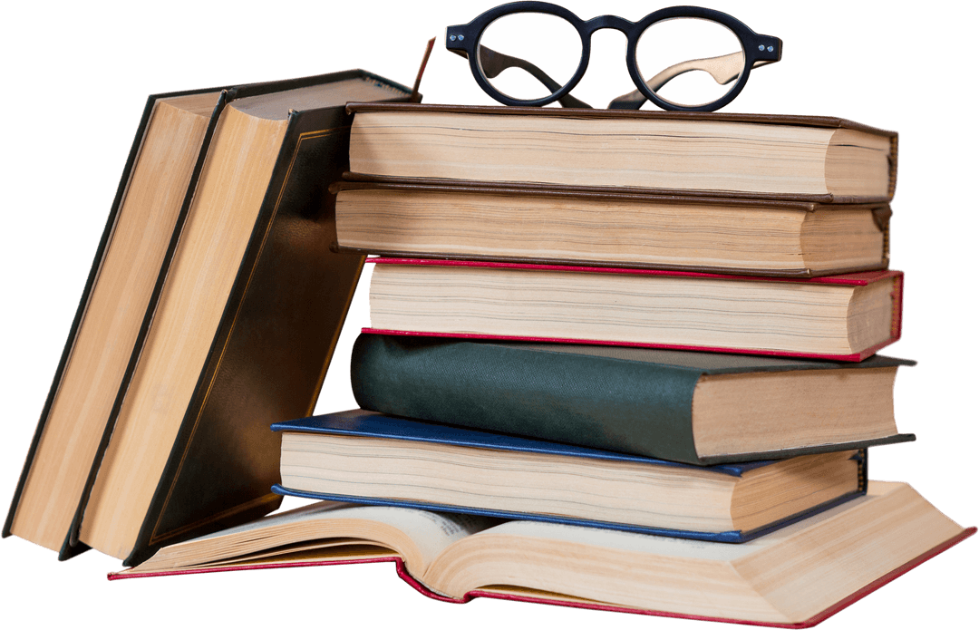 Stack of Books with Eyeglasses Transparent Background