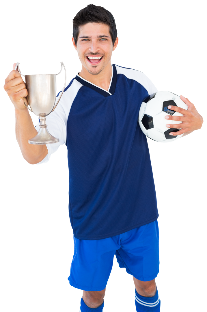 Happy Soccer Player Holding Trophy and Soccer Ball in Transparent Background - Download Free Stock Images Pikwizard.com