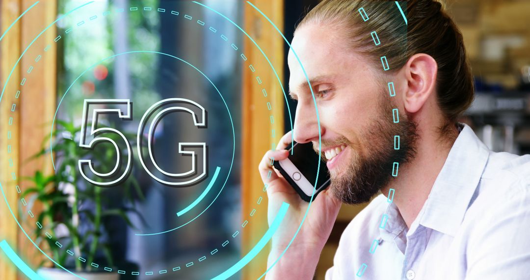 Set Connection Concept with 5G Text Overlay Neon Scanner Display