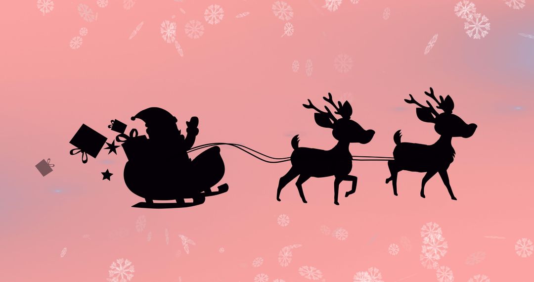 Silhouette of Santa's Sleigh with Reindeer and Falling Snow - Free Images, Stock Photos and Pictures on Pikwizard.com