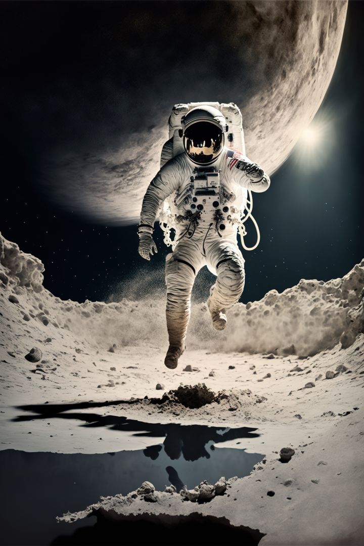 Astronaut exploring and floating on moon, created using generative ai technology - Free Images, Stock Photos and Pictures on Pikwizard.com