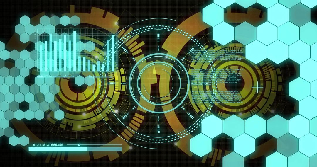 Futuristic Digital Interface with Data and Diagrams