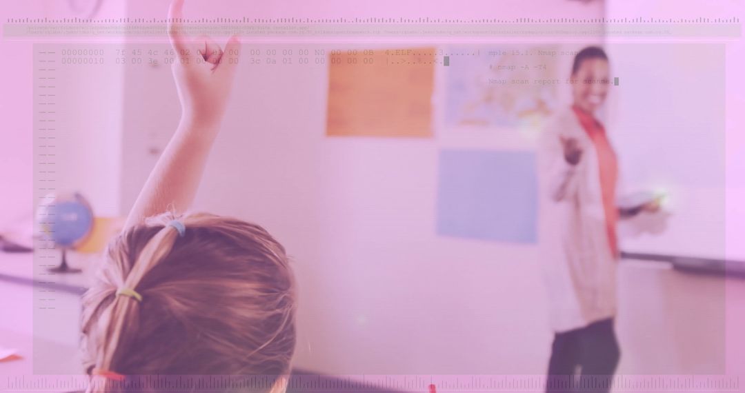 Student Engaged in Learning at School Classroom with Interactive Teacher