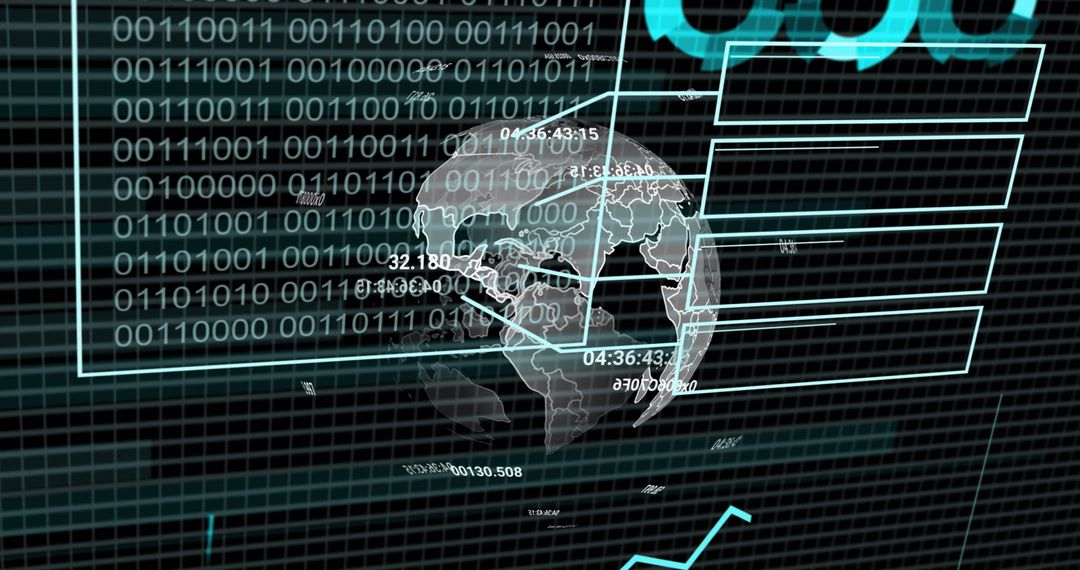 Binary Code with Globes Transforms Data Across Black Digital Space - Free Images, Stock Photos and Pictures on Pikwizard.com