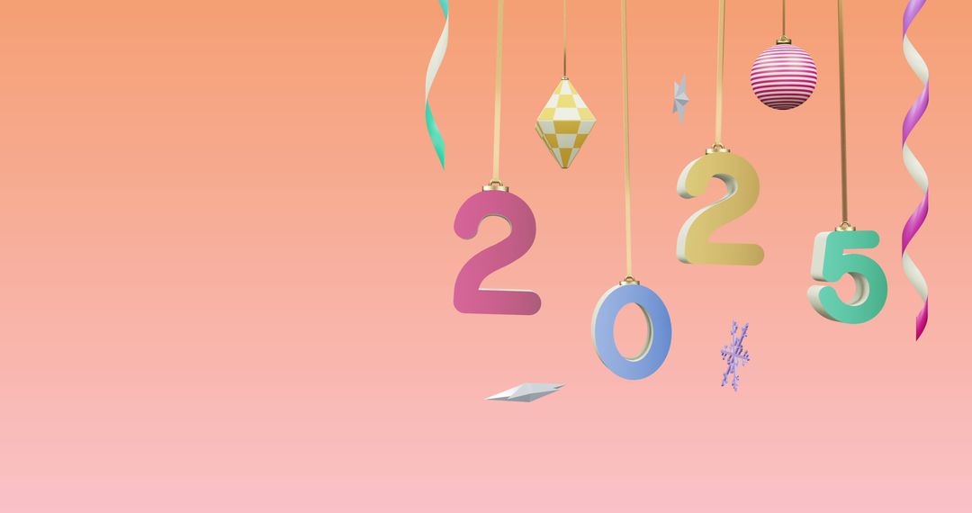 Festive 2025 Hanging Decorations on Pink Gradient Background