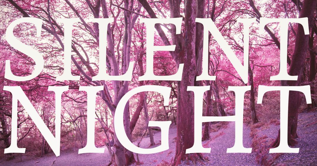 Tranquil Pink Forest with Bold Silent Night Text