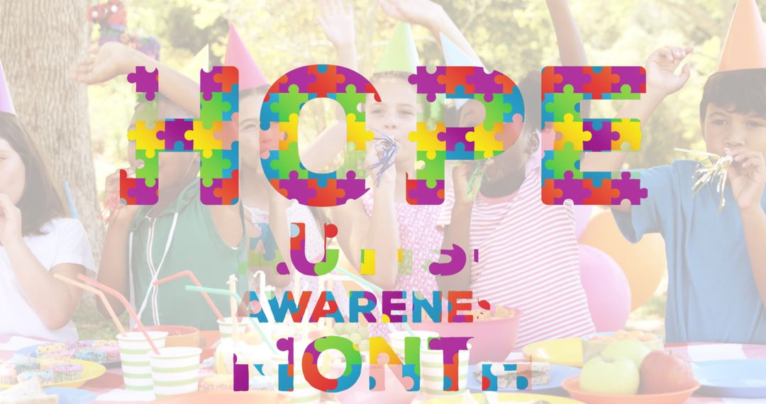 Children celebrating autism awareness month with party
