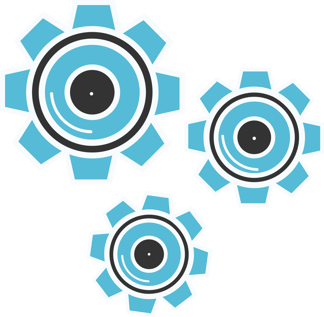 Blue Cogwheels on Transparent Background for Industrial Concepts