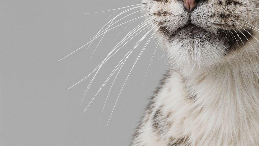 Cat Close-Up with Whiskers and Furry Neck in Studio Grey Background
