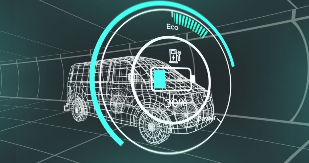 Futuristic Car Dashboard Displaying Battery Status in Digital Interface