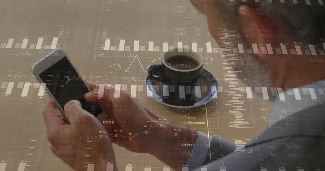 Businessman Analyzing Financial Data on Smartphone with Coffee