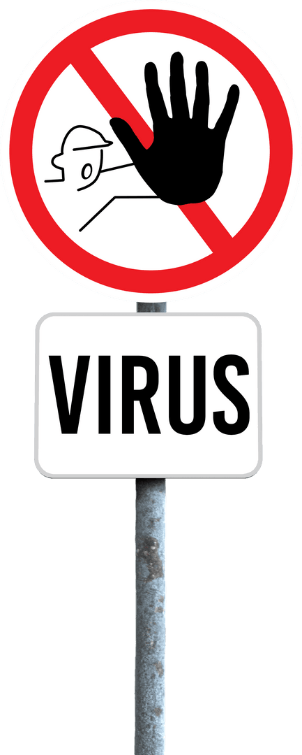 Transparent Virus Warning Sign with Stop Gesture
