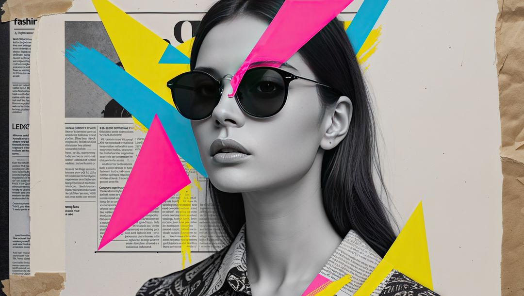 Stylish Woman in Sunglasses with Vibrant Neon Abstracts