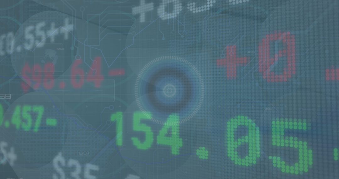 Digital Stock Market Display with Data and Technology Overlay