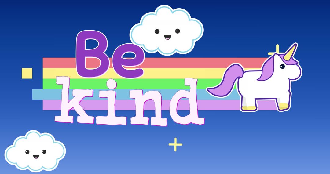 Colorful Kindness Message with Unicorn and Rainbow