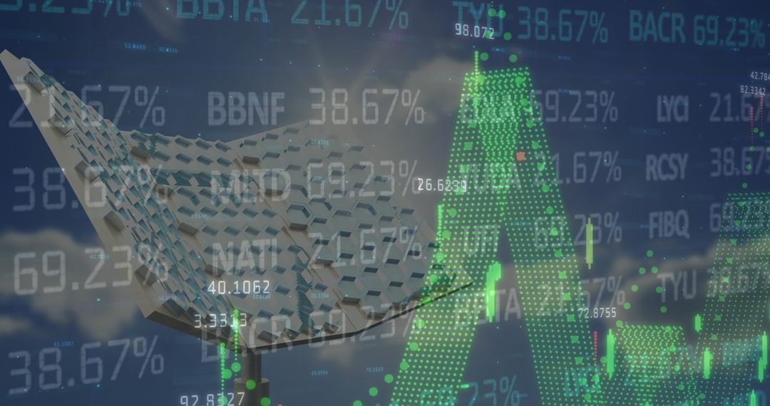 Financial Data Overlay on Solar Panel Energy Concept