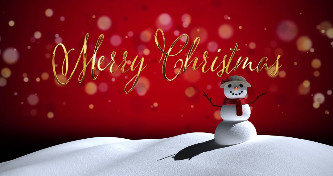 Festive Snowman with Merry Christmas Overlay on Red Background