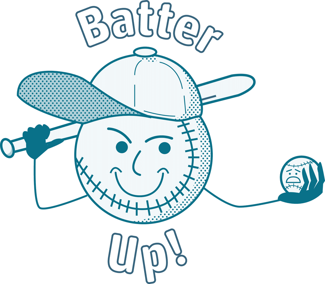 Whimsical Baseball Character with Cap Holding Bat on Transparent Background