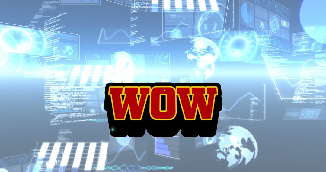 WOW Text Over Digital Interface and Data Processing Imagery