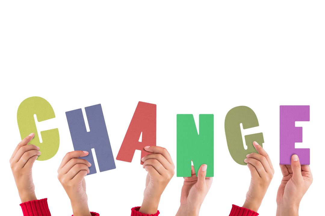 Hands Holding Change Letters on Transparent Background for Concept Design