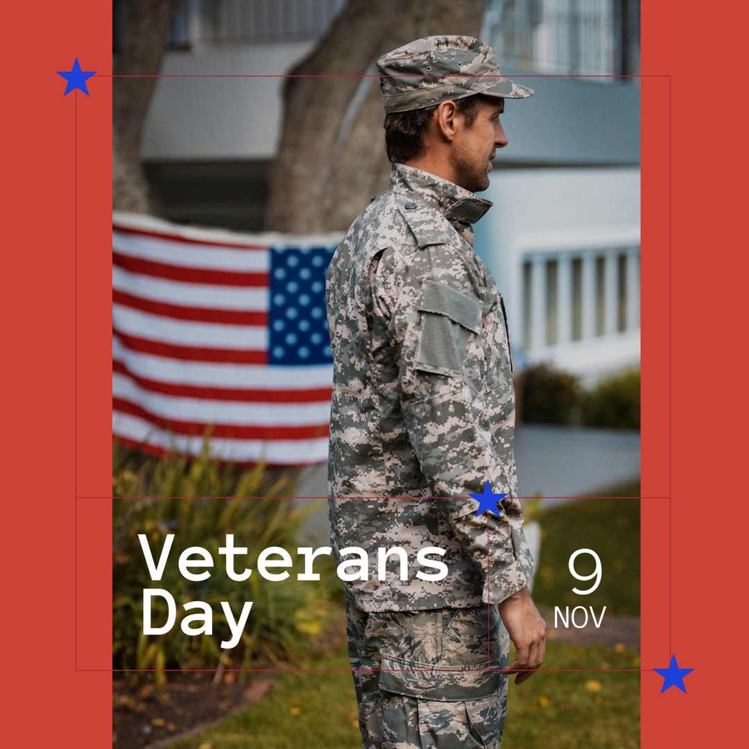 American Soldier Honoring Veterans Day with US Flag in Background - Download Free Stock Templates Pikwizard.com