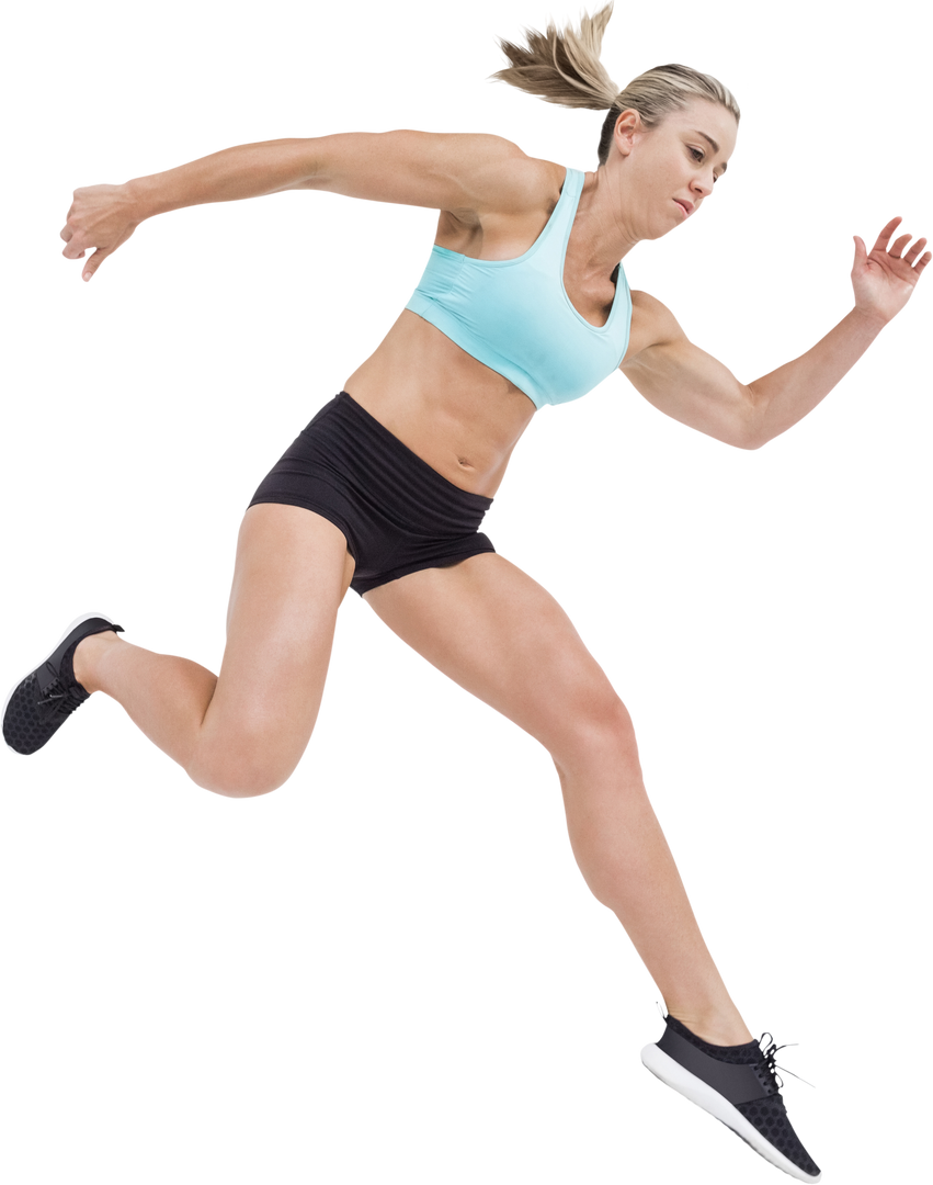 Enthusiastic Female Athlete Mid-Air with Transparent Background - Download Free Stock Images Pikwizard.com