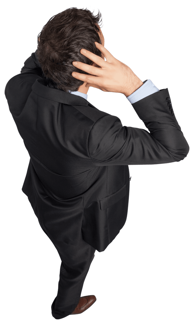 Overhead View Transparent Stressed Businessman with Hands on Head