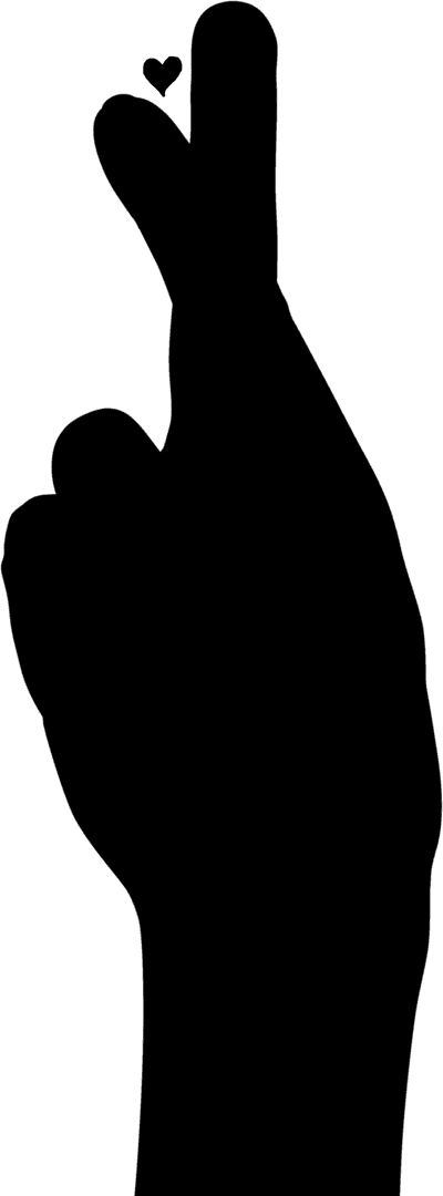 Silhouette of Crossed Fingers with Heart on Transparent Background