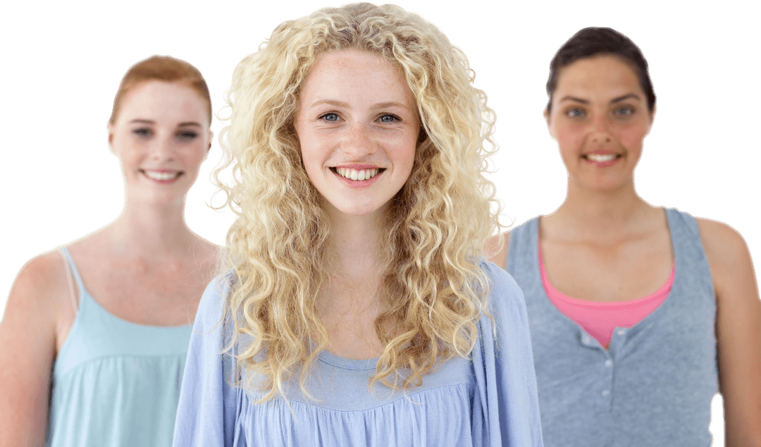 Three Happy Caucasian Women Smiling on Transparent Background